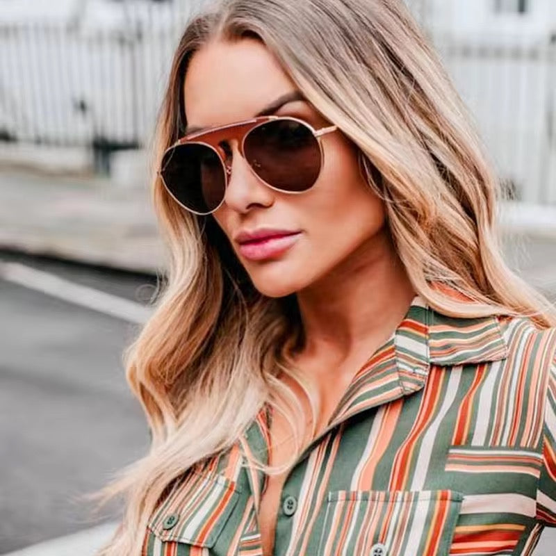 Lunettes de soleil avec ornements en cuir,  rondes, lunettes aviateur rétro, unisexes, UV400