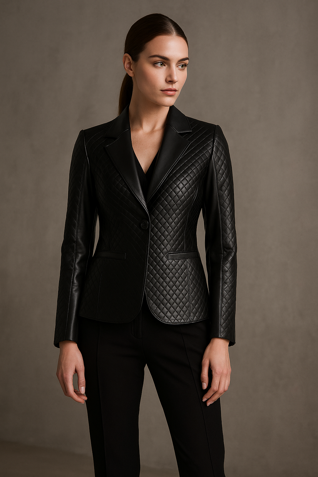 MARRAKCHI Blazer en cuir noir matelassé Nora