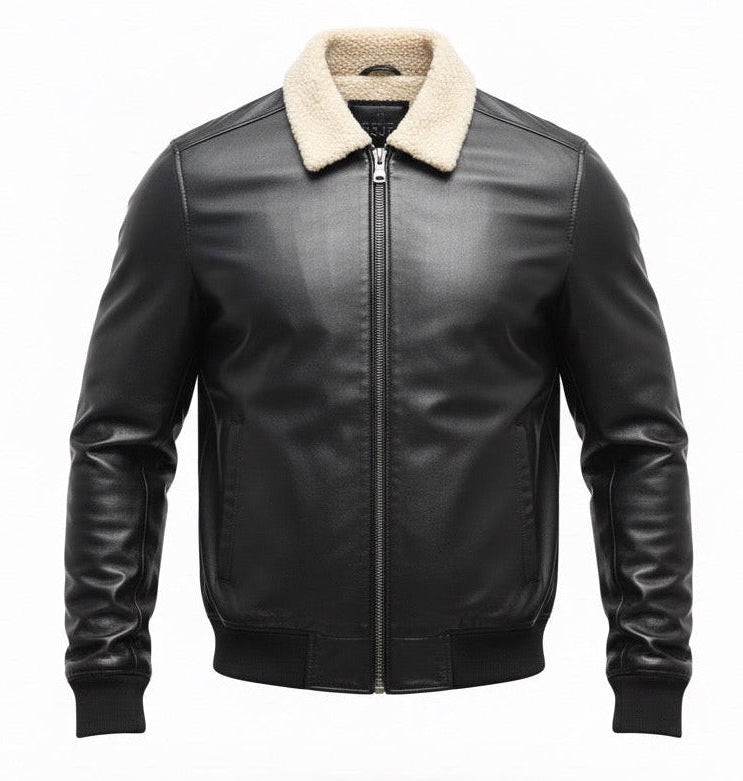 Khabib by Marrakchi – Veste en cuir homme avec col et doubleur en fourrure | Noir | Collection 2026