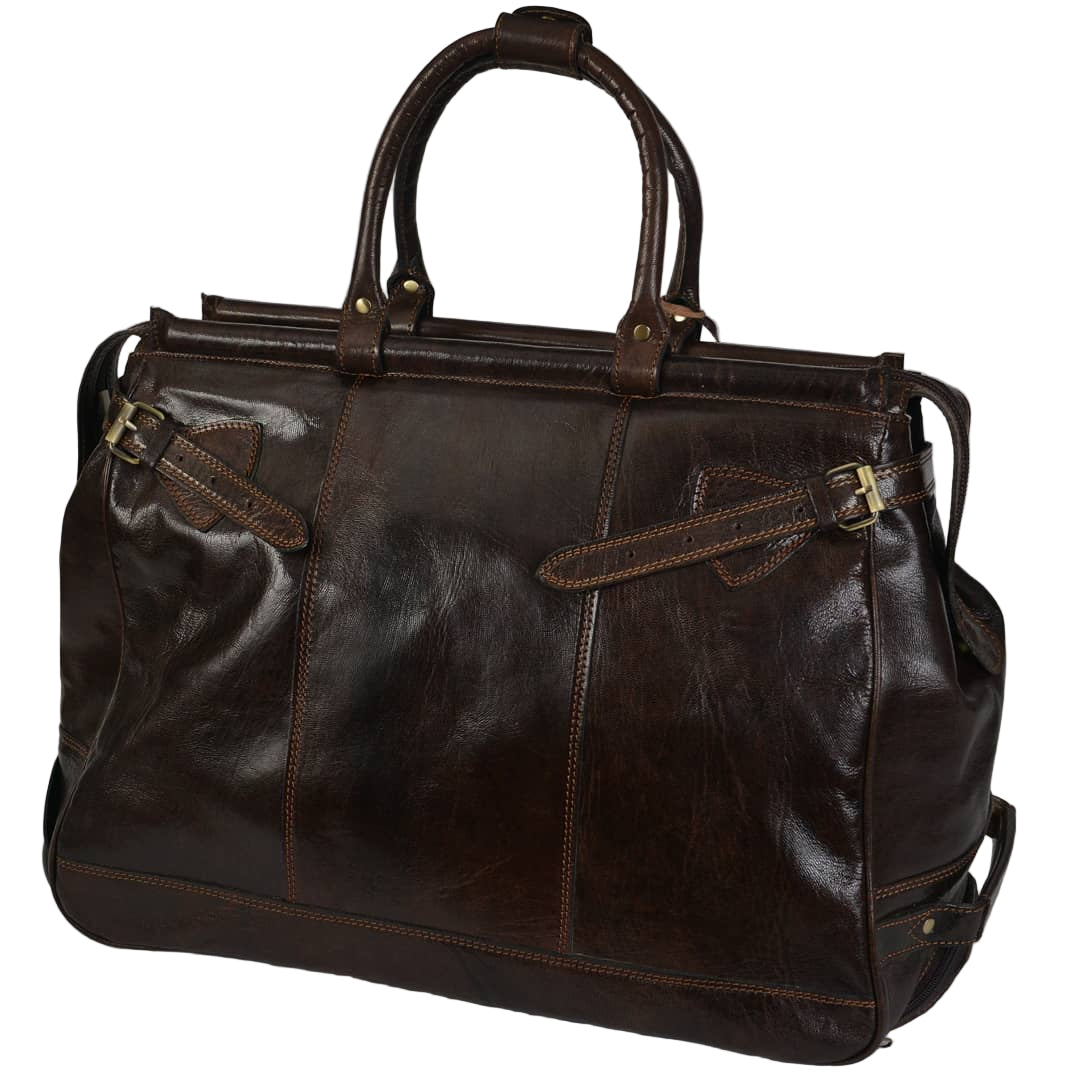 Sac de voyage en cuir véritable marron foncé Marrakchi
