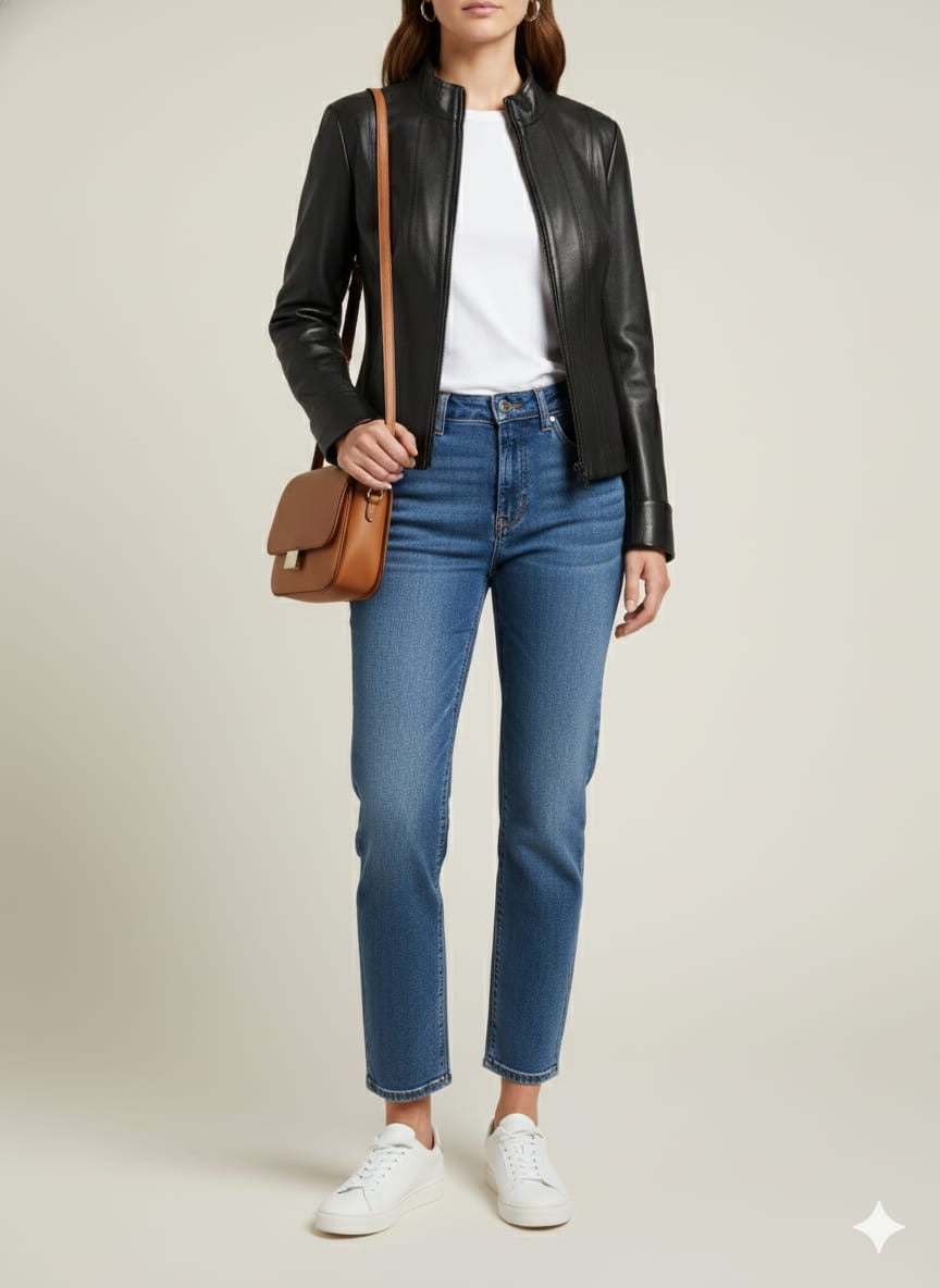 Veste Biker en cuir pour femme – Modèle Bugatti