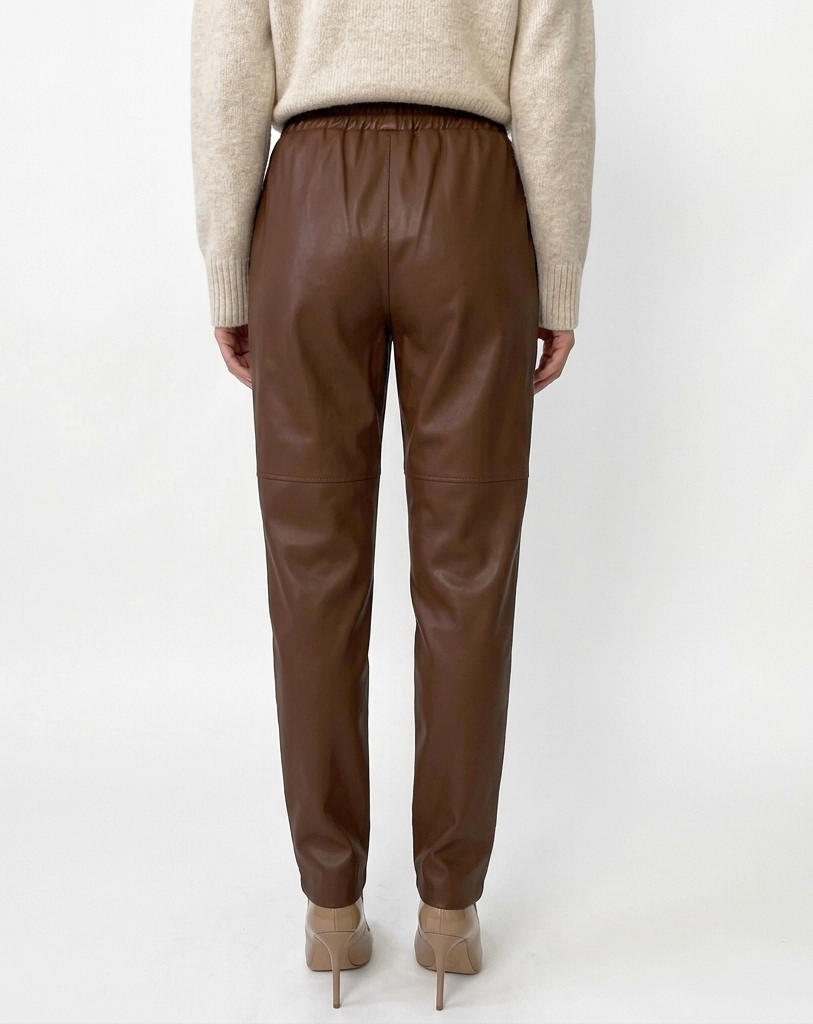 Pantalon cuir femme style baggy taille haute avec look cargo