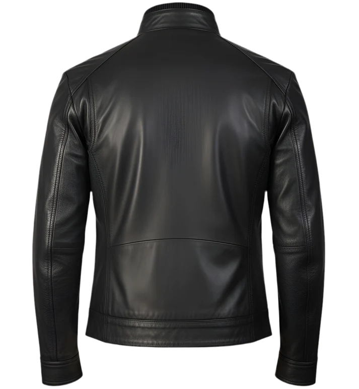 Veste de motard en cuir vieilli bleu marine