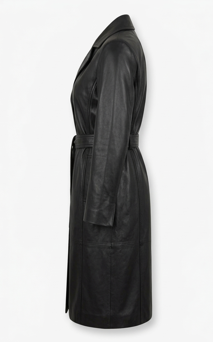 Manteau en cuir élégant femme avec ceinture en cuir premium doux