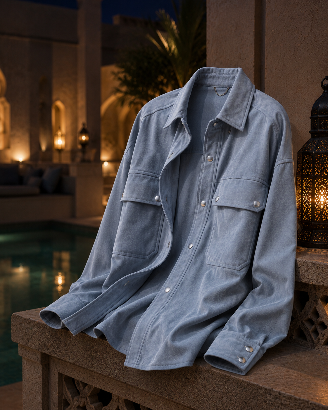 Chemise Oversize en Daim Premium Cuir de Chèvre – Beige Sable & Bleu Ciel | MRKSHI