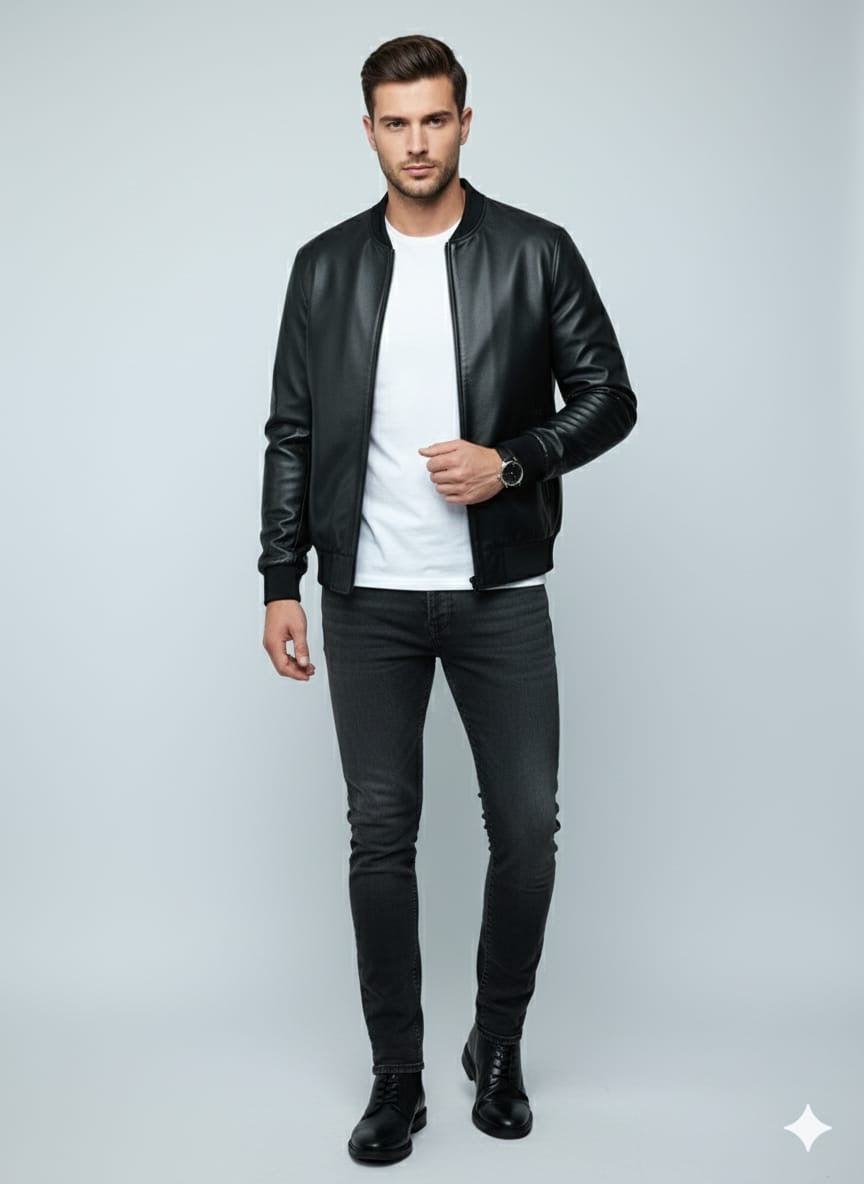 Veste Bomber en cuir d’agneau pour homme – Style et confort intemporel
