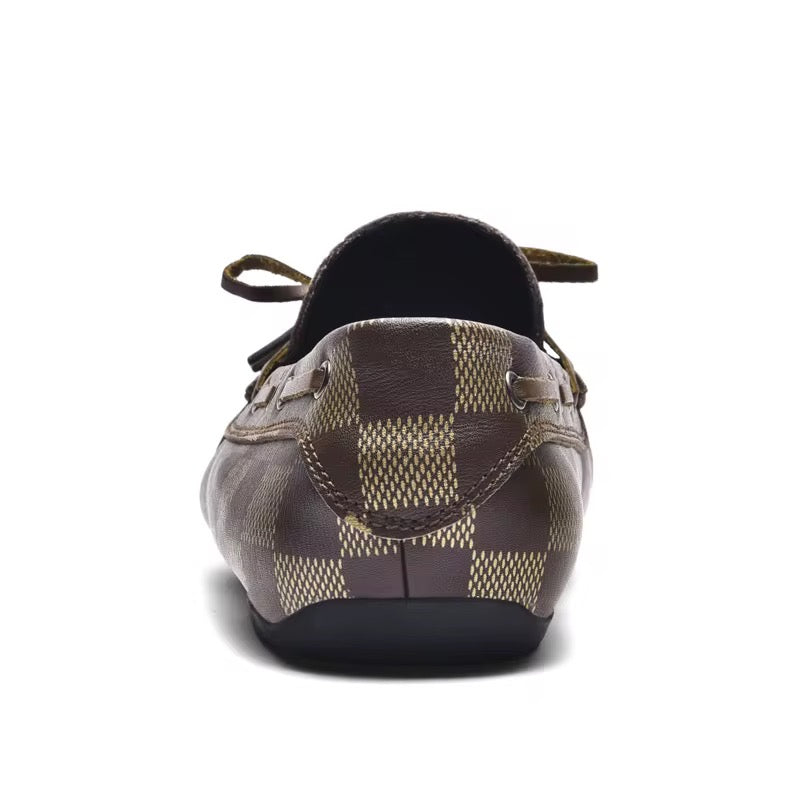 Mocassin cuir homme premium – motif carreaux, chaussures été en cuir