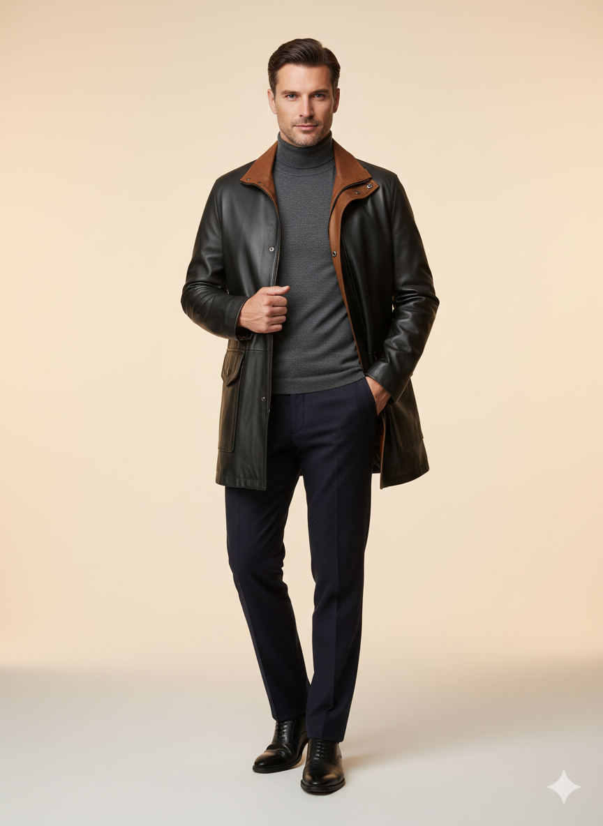 Manteau long pour homme en cuir noir – Canada