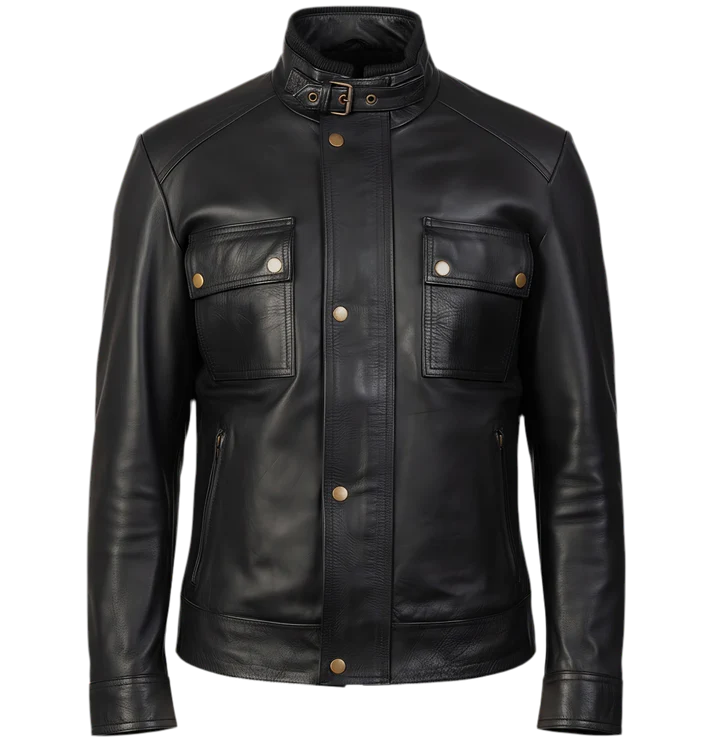 Veste de motard en cuir vieilli bleu marine