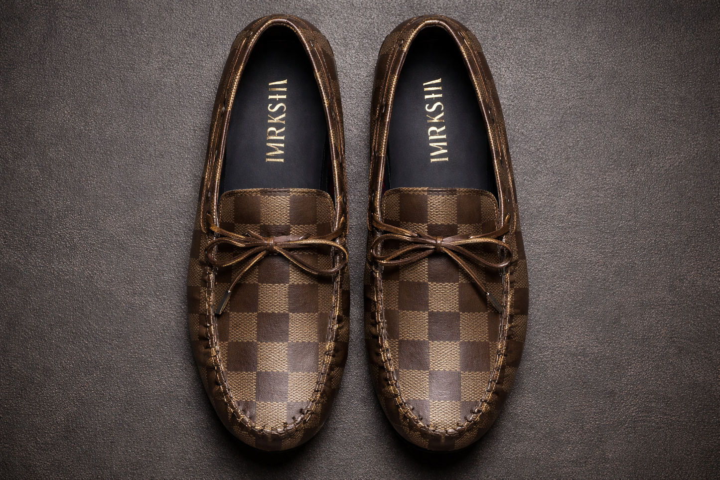 Mocassin cuir homme premium – motif carreaux, chaussures été en cuir