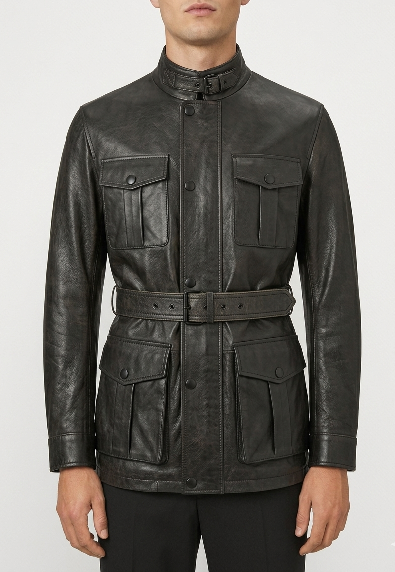 Manteau en cuir noir de Rolf