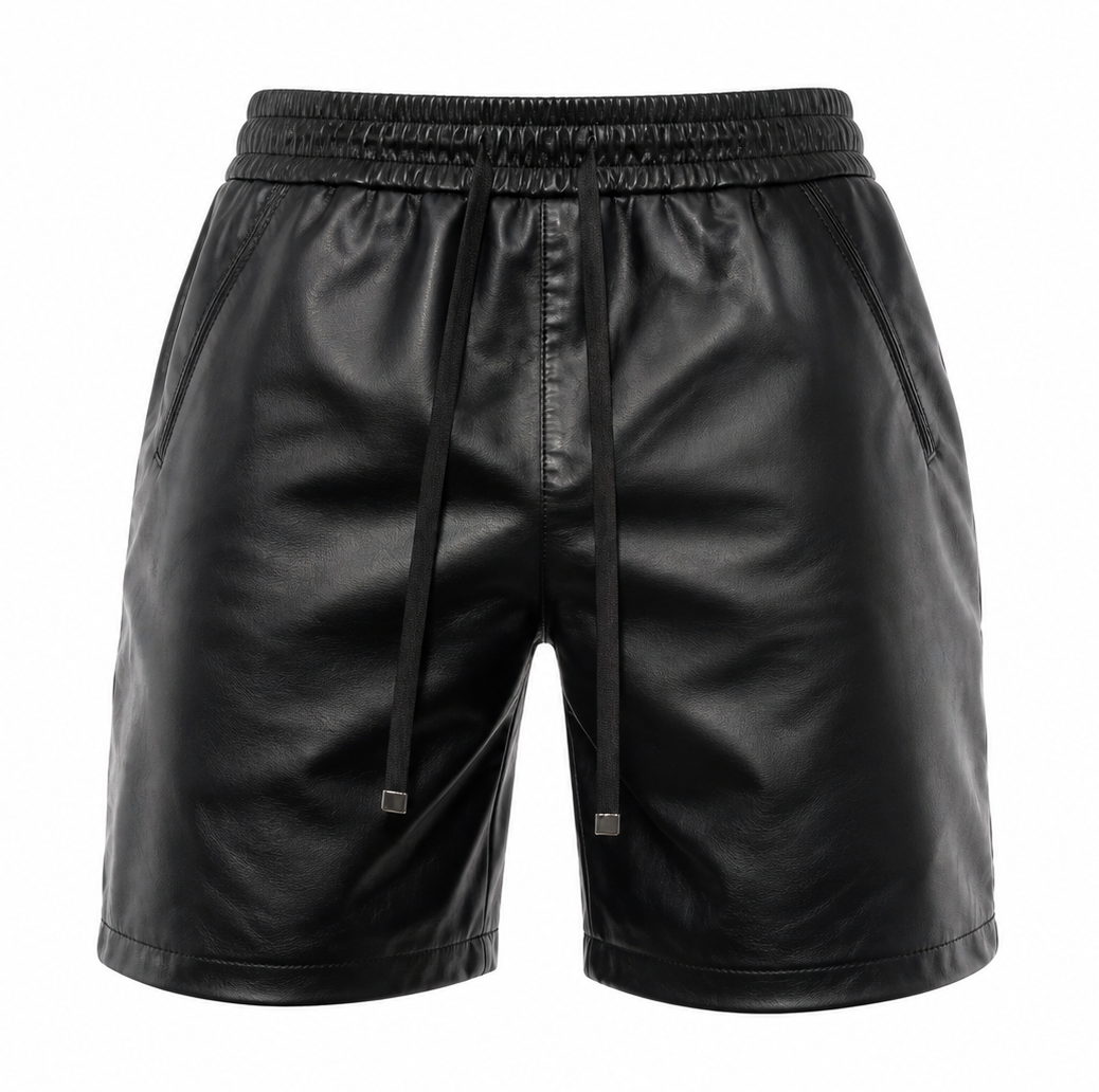 Short en cuir premium unisexe – coupe oversize été cuir véritable noir