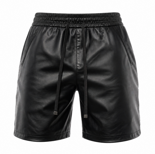 Short en cuir premium unisexe – coupe oversize été cuir véritable noir