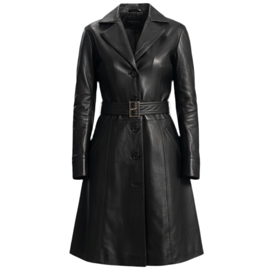 Carmen Trench-coat en cuir noir Marrakchi