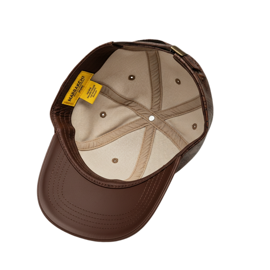 Casaui Pattern Casquette en cuir marron Marrakchi