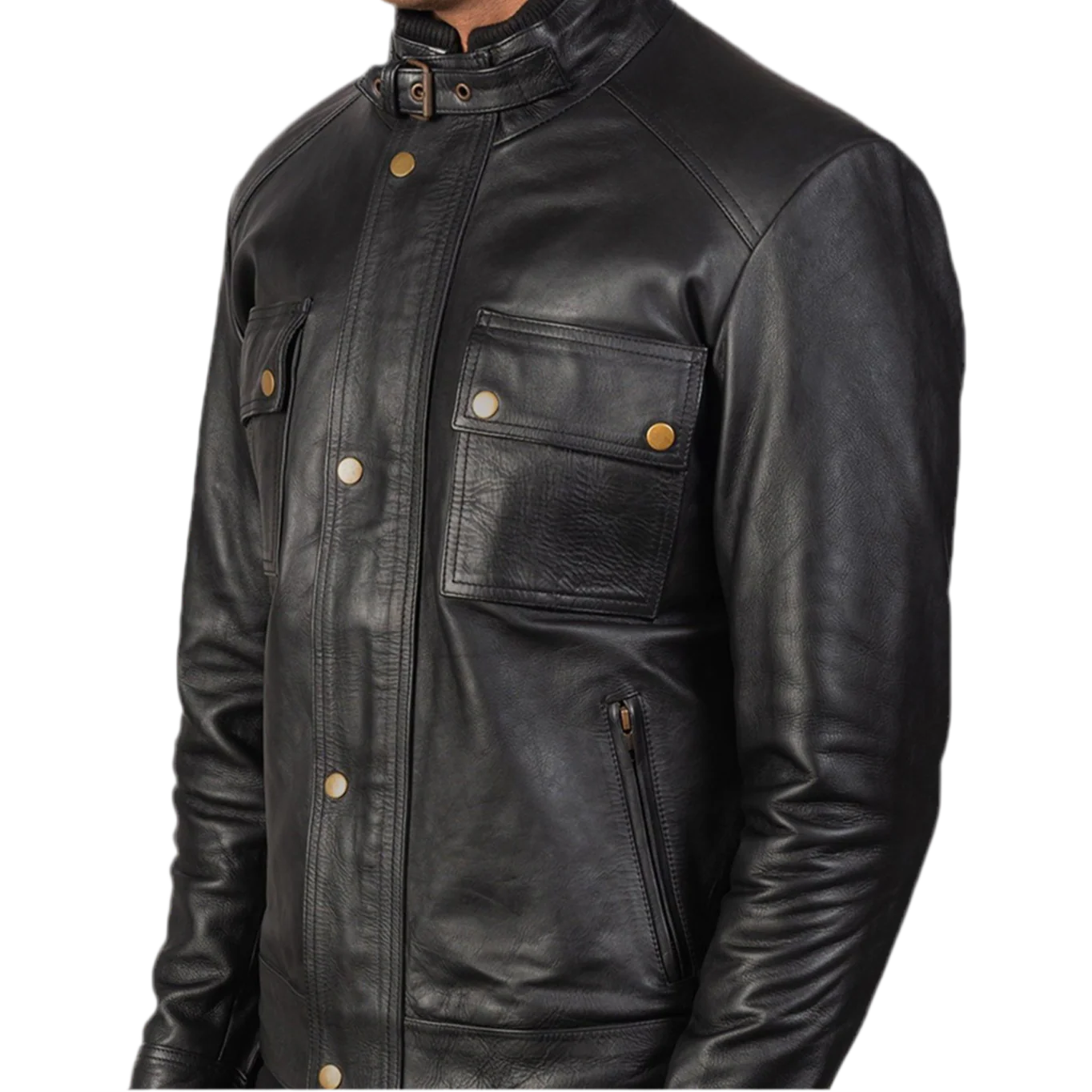 Veste de motard en cuir vieilli bleu marine