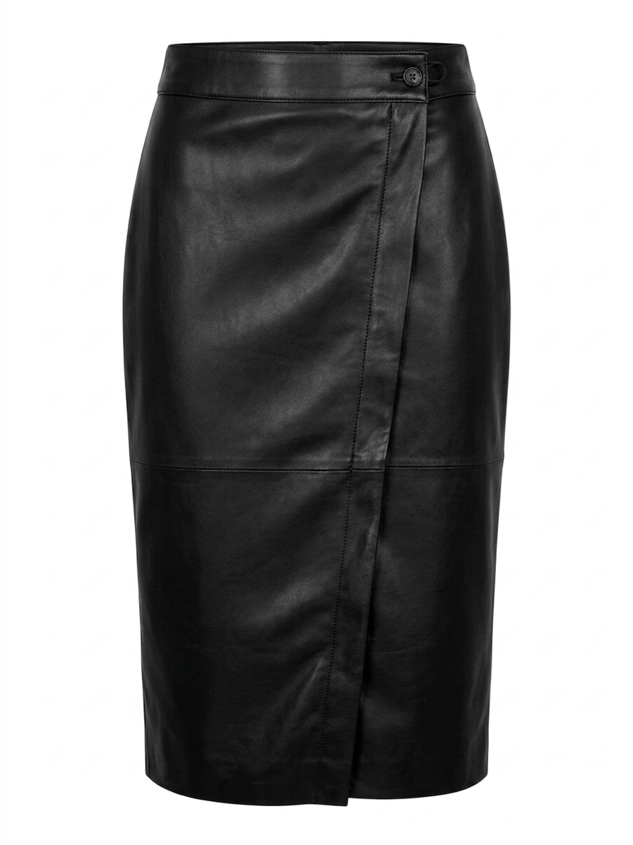 jupe cuir femme marron nappa élégante longueur genou luxe