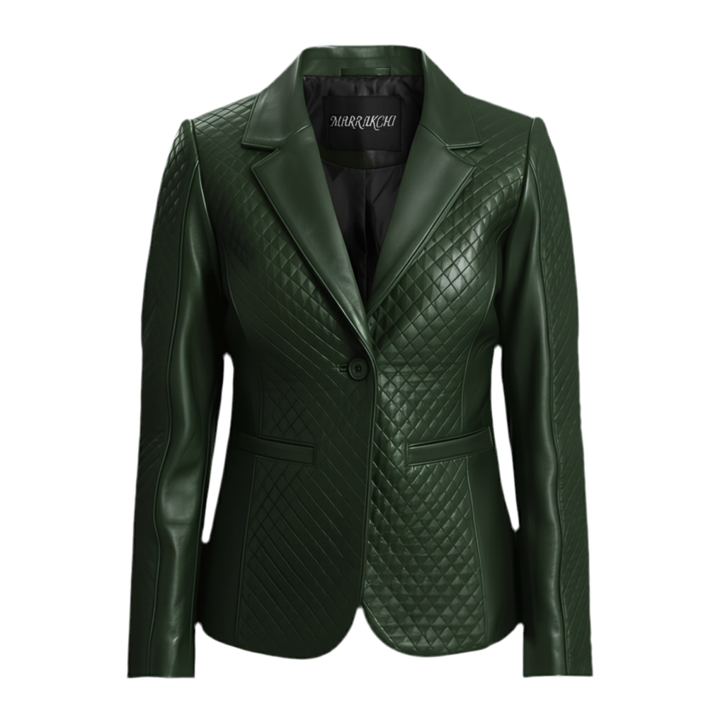 MARRAKCHI Blazer en cuir noir matelassé Nora