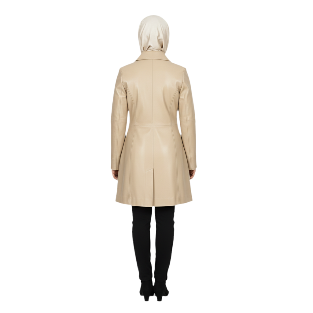 Manteau cuir long femme hiver – MARRAKCHI Jamila beige Marrakchi
