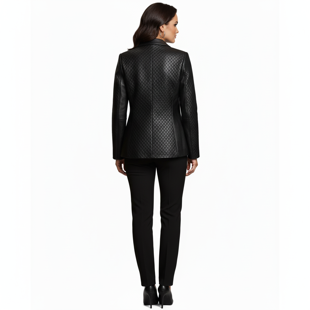 MARRAKCHI Blazer en cuir noir matelassé Nora