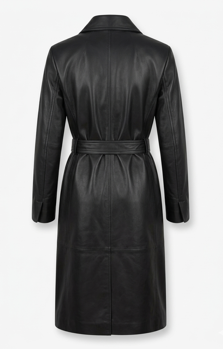 Manteau cuir femme haut de gamme coupe cintrée en bleu clair