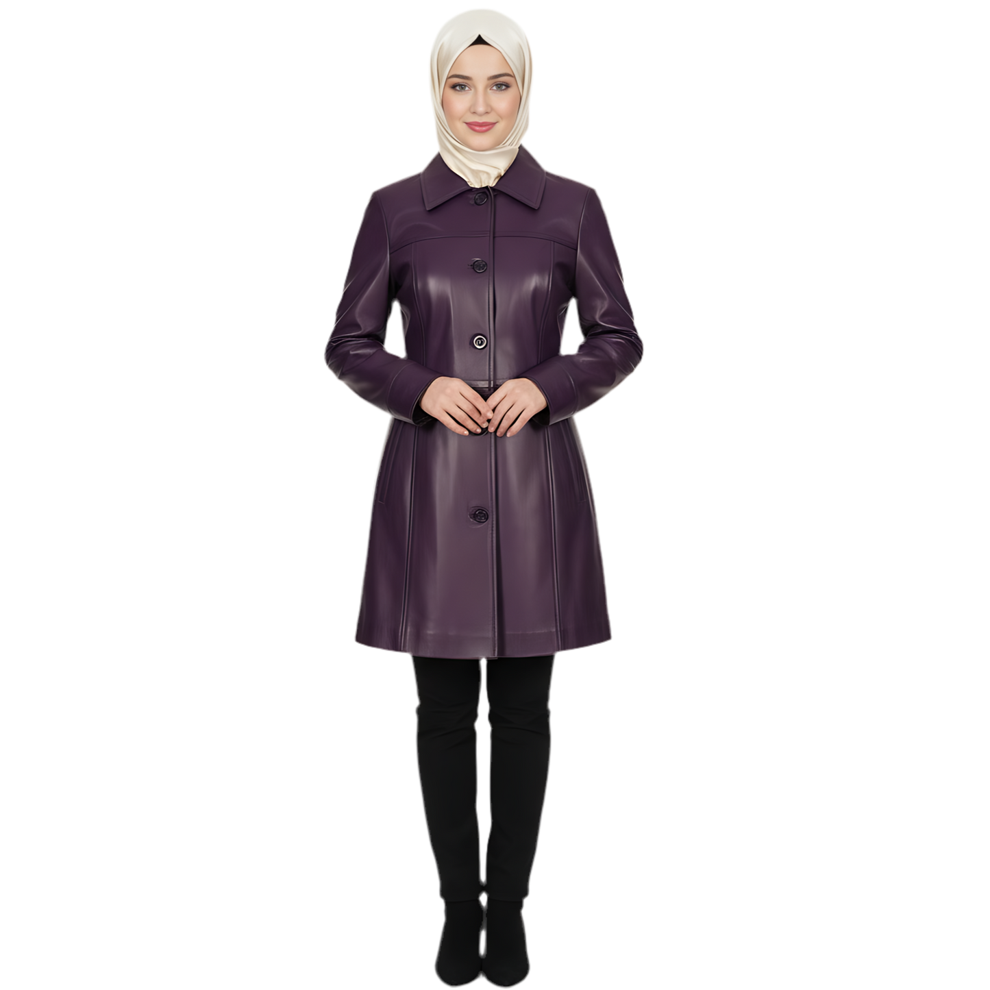 Manteau long d'hiver en cuir d'agneau violet pour femme – MARRAKCHI Jamila Marrakchi