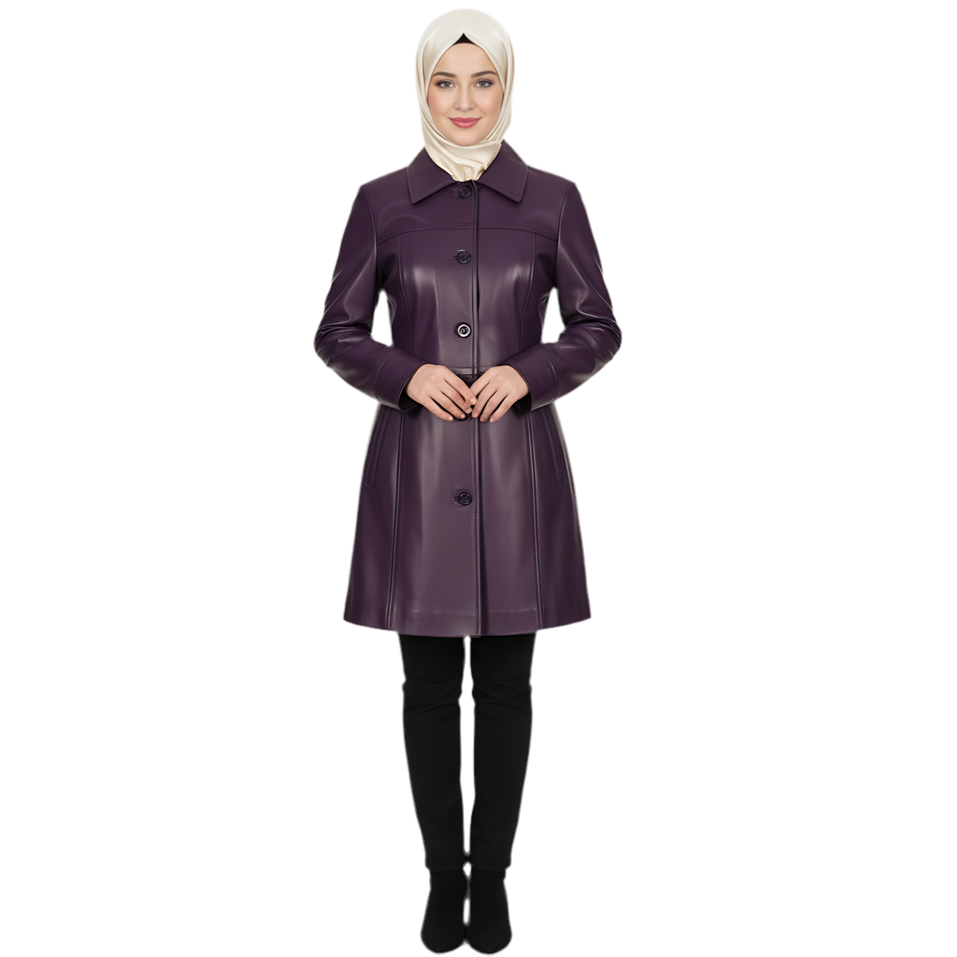 Manteau long d'hiver en cuir d'agneau violet pour femme – MARRAKCHI Jamila Marrakchi
