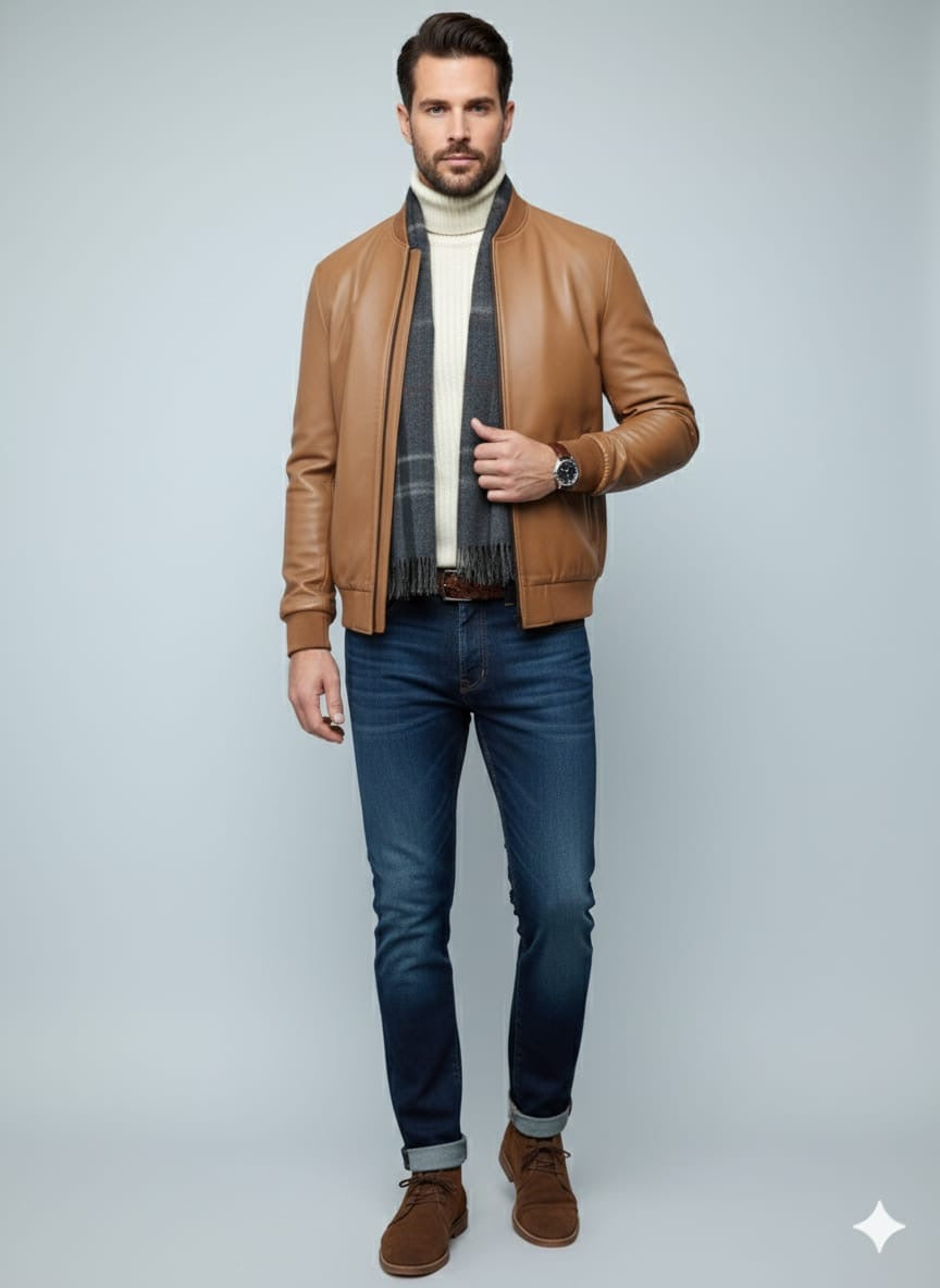 Veste Bomber en cuir d’agneau pour homme – Style et confort intemporel
