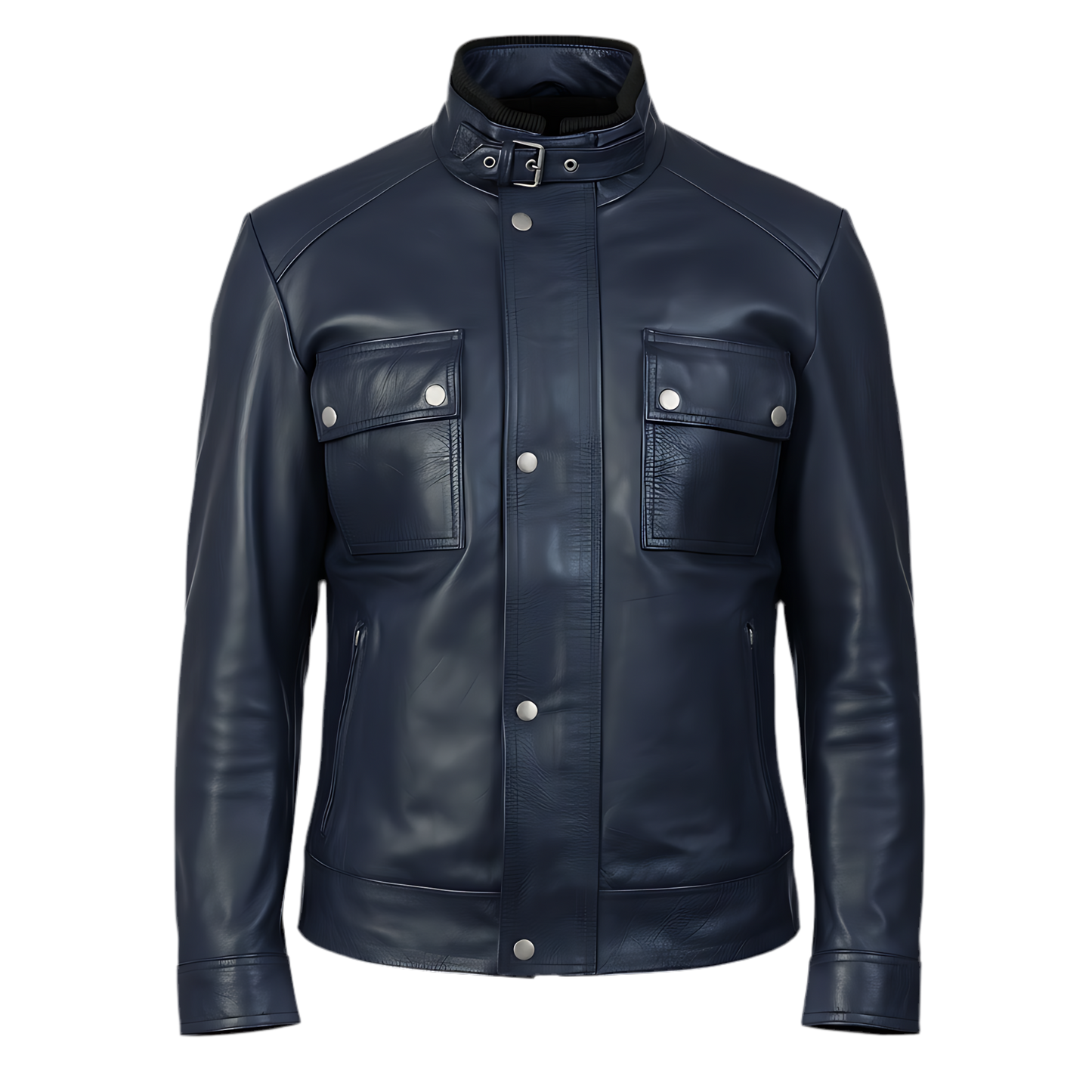 Bouch Veste de motard en cuir vieilli bleu marine Marrakchi