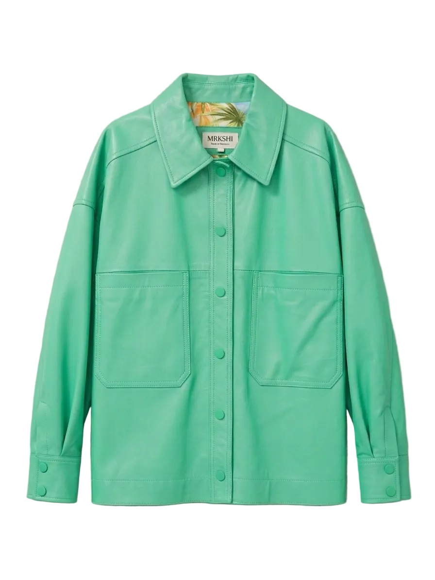 Chemise cuir femme verte oversize moderne et confortable