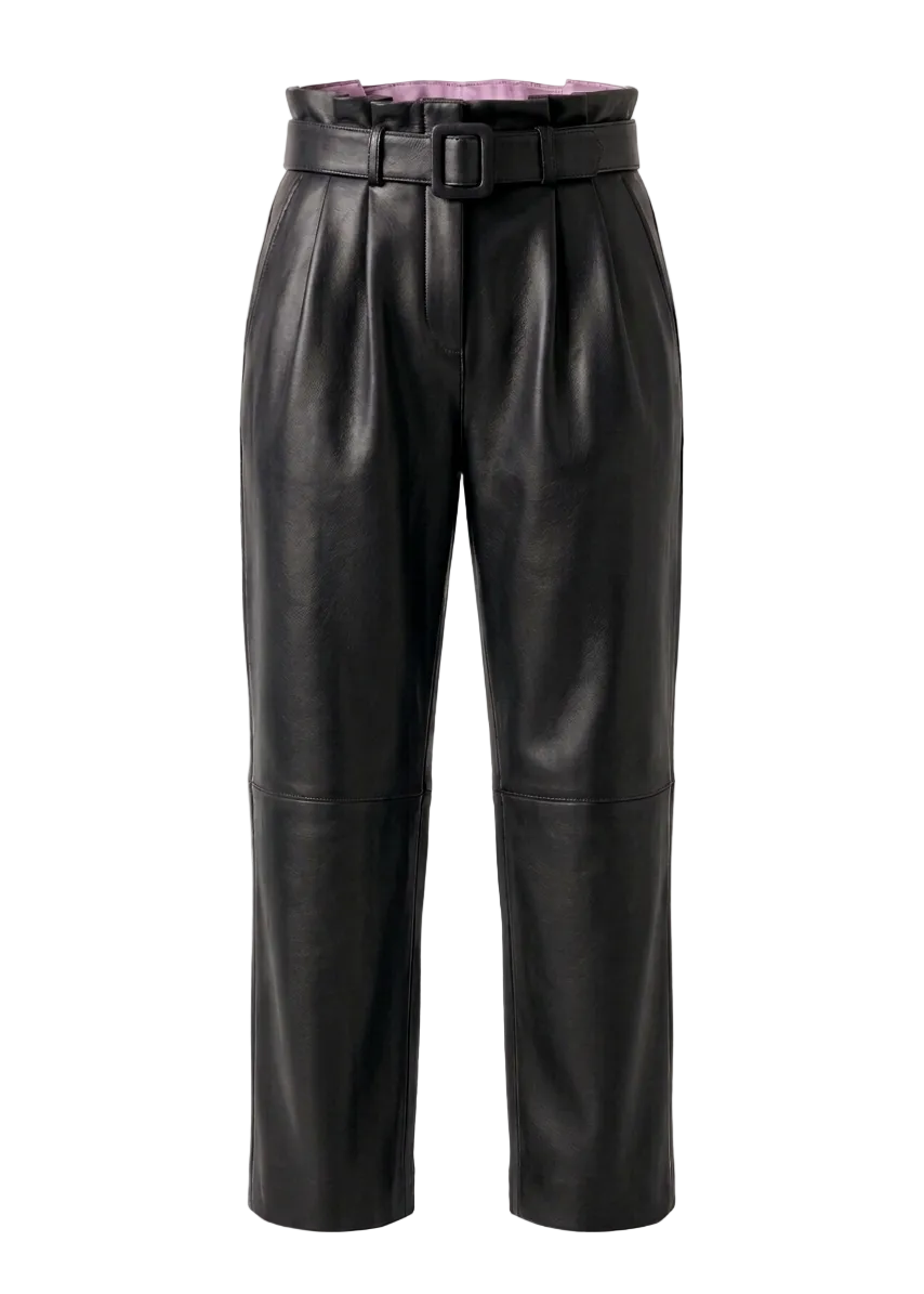 Pantalon cuir femme taille haute avec ceinture longueur cheville