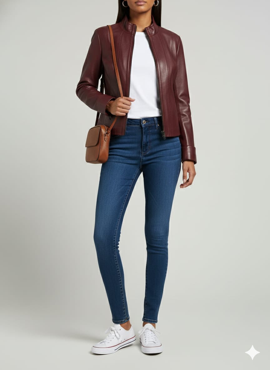 Veste Biker en cuir pour femme – Modèle Bugatti