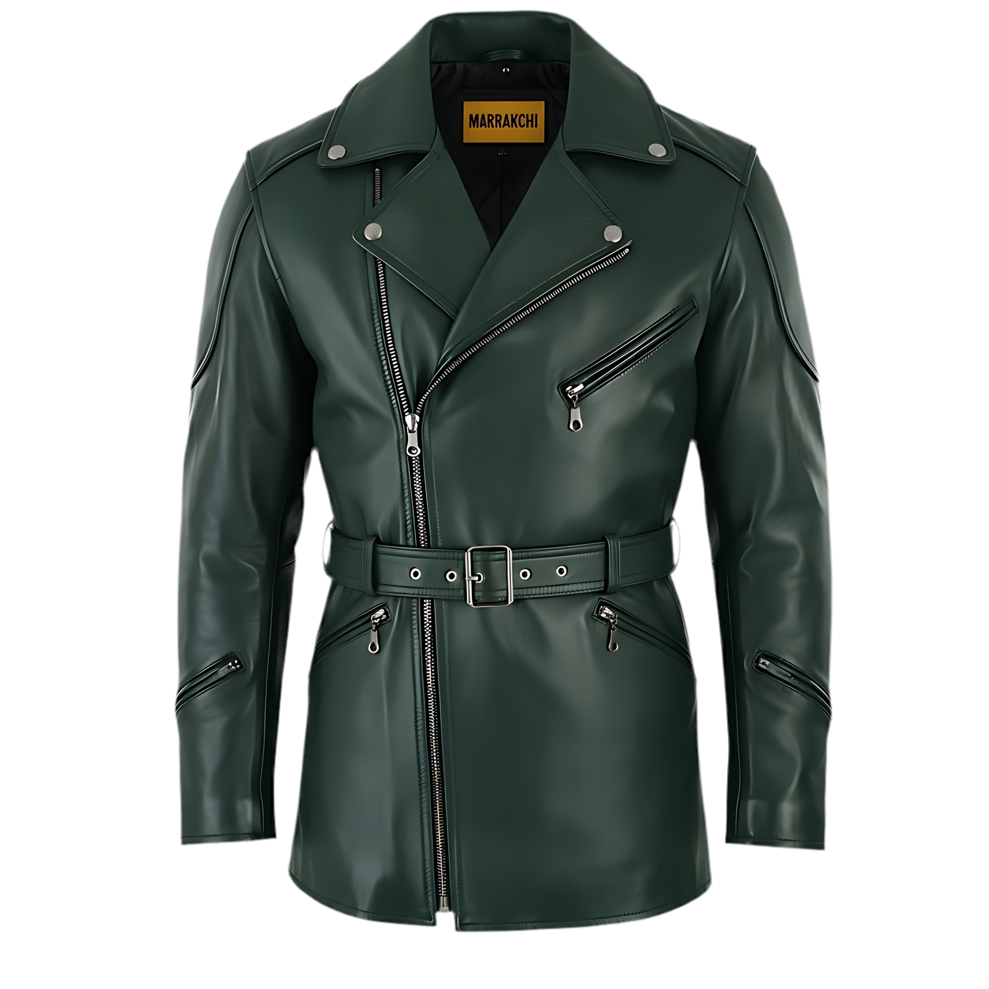Manteau homme long Cuir en laine vert foncé – FÈSI Marrakchi