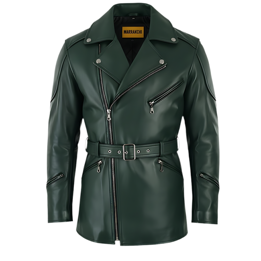 Manteau homme long Cuir en laine vert foncé – FÈSI Marrakchi