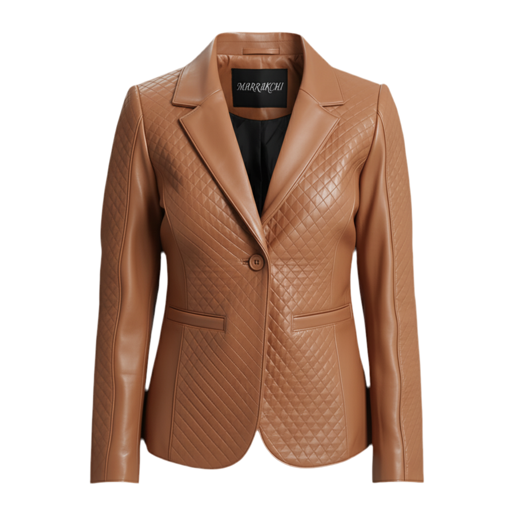 MARRAKCHI Blazer en cuir noir matelassé Nora