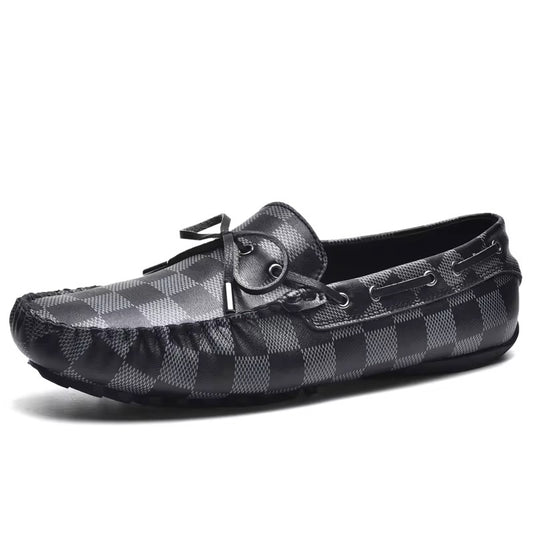Mocassin cuir homme premium – motif carreaux, chaussures été en cuir