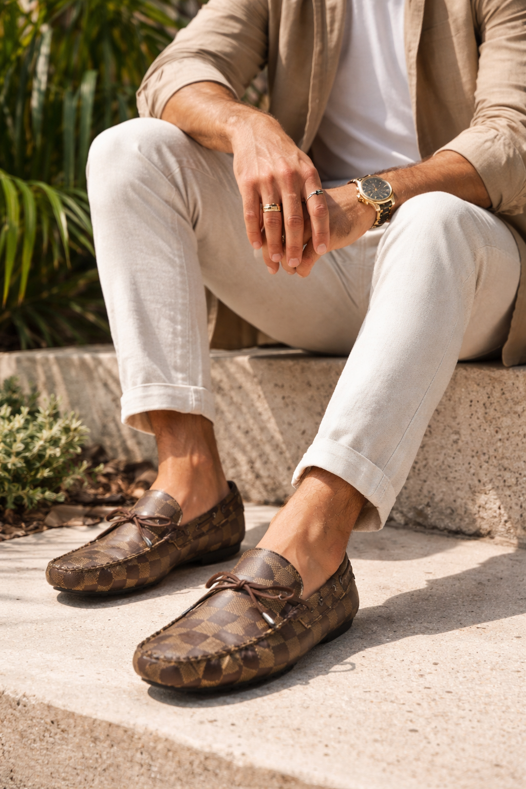 Mocassin cuir homme premium – motif carreaux, chaussures été en cuir