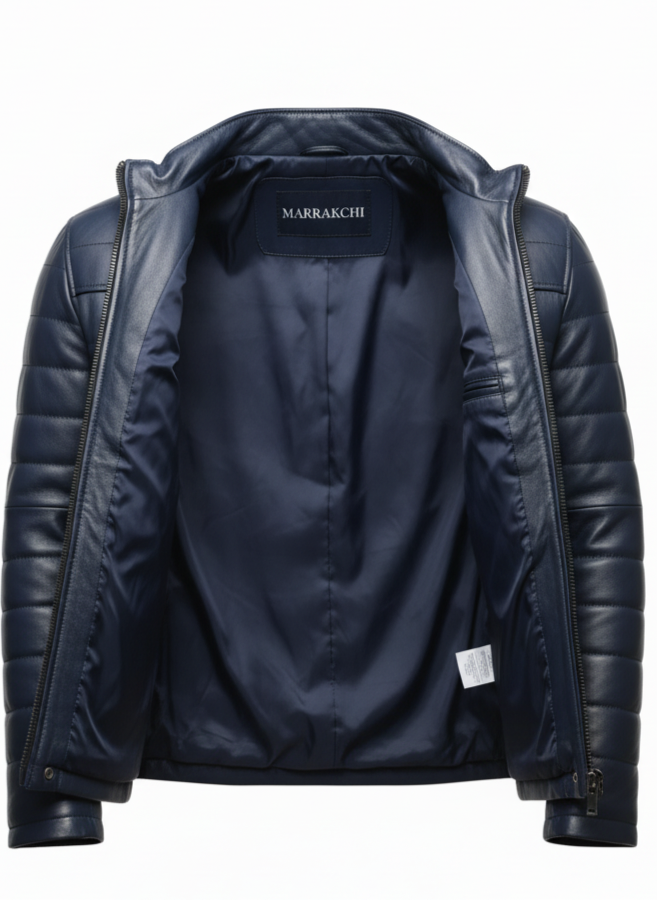 Doudoune en cuir d'agneau - Bleu marine