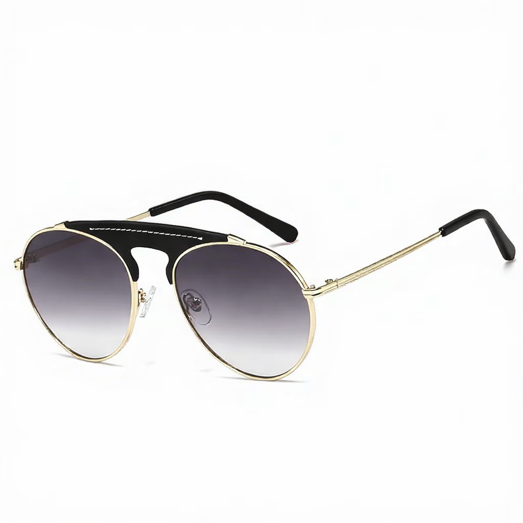 Lunettes de soleil avec ornements en cuir,  rondes, lunettes aviateur rétro, unisexes, UV400