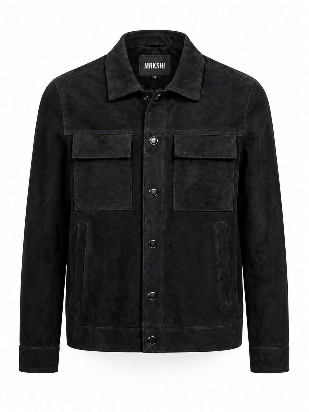 Veste Homme en Cuir Suédé Noir Premium – Boutons Pression – Style Luxe Moderne