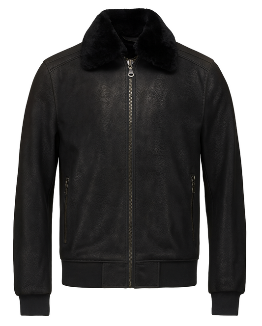 Noha – Veste en cuir homme effet Dusty | Noir avec pigments gris | 100 % cuir véritable