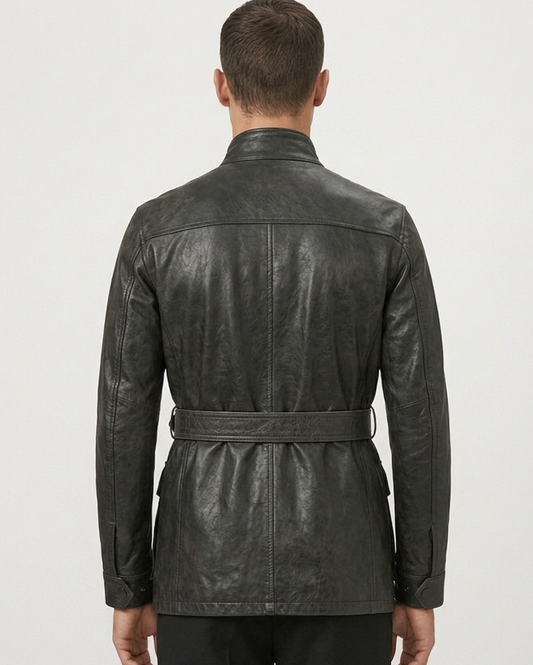 Manteau en cuir noir de Rolf