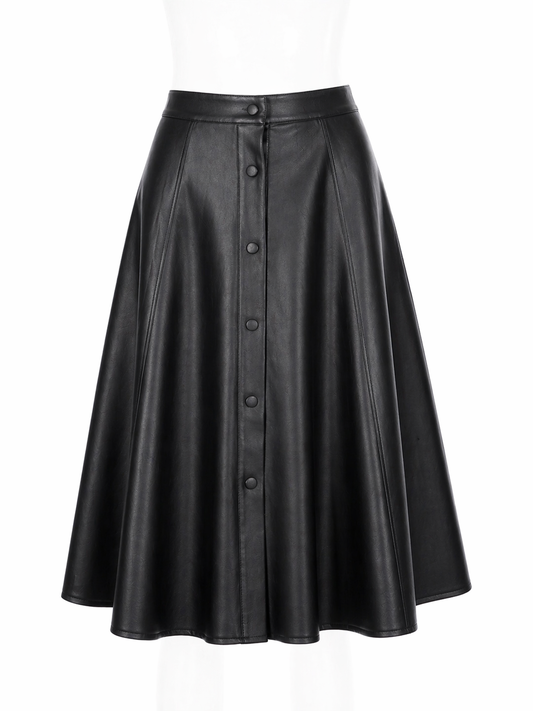 Jupe noire en cuir premium coupe A pour femme, design luxe MRKSHI