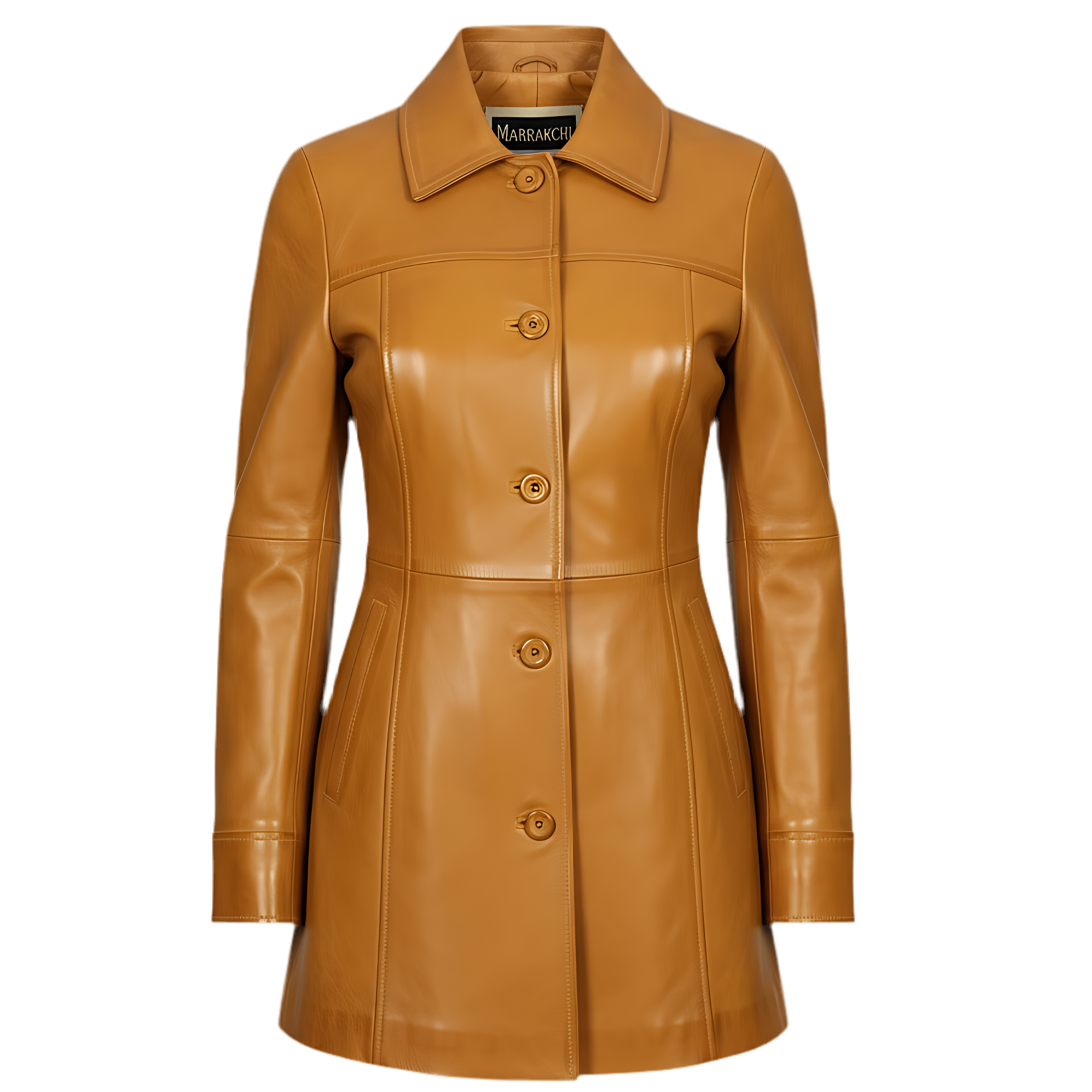 Manteau long d'hiver en cuir d'agneau moutarde pour femme – MARRAKCHI Jamila Marrakchi