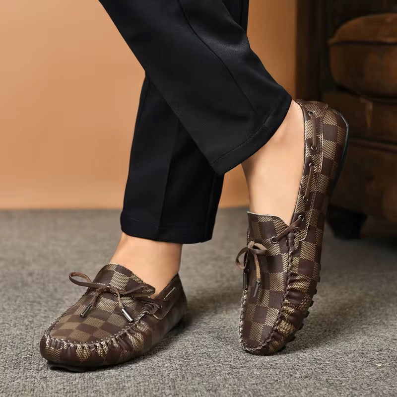 Mocassin cuir homme premium – motif carreaux, chaussures été en cuir