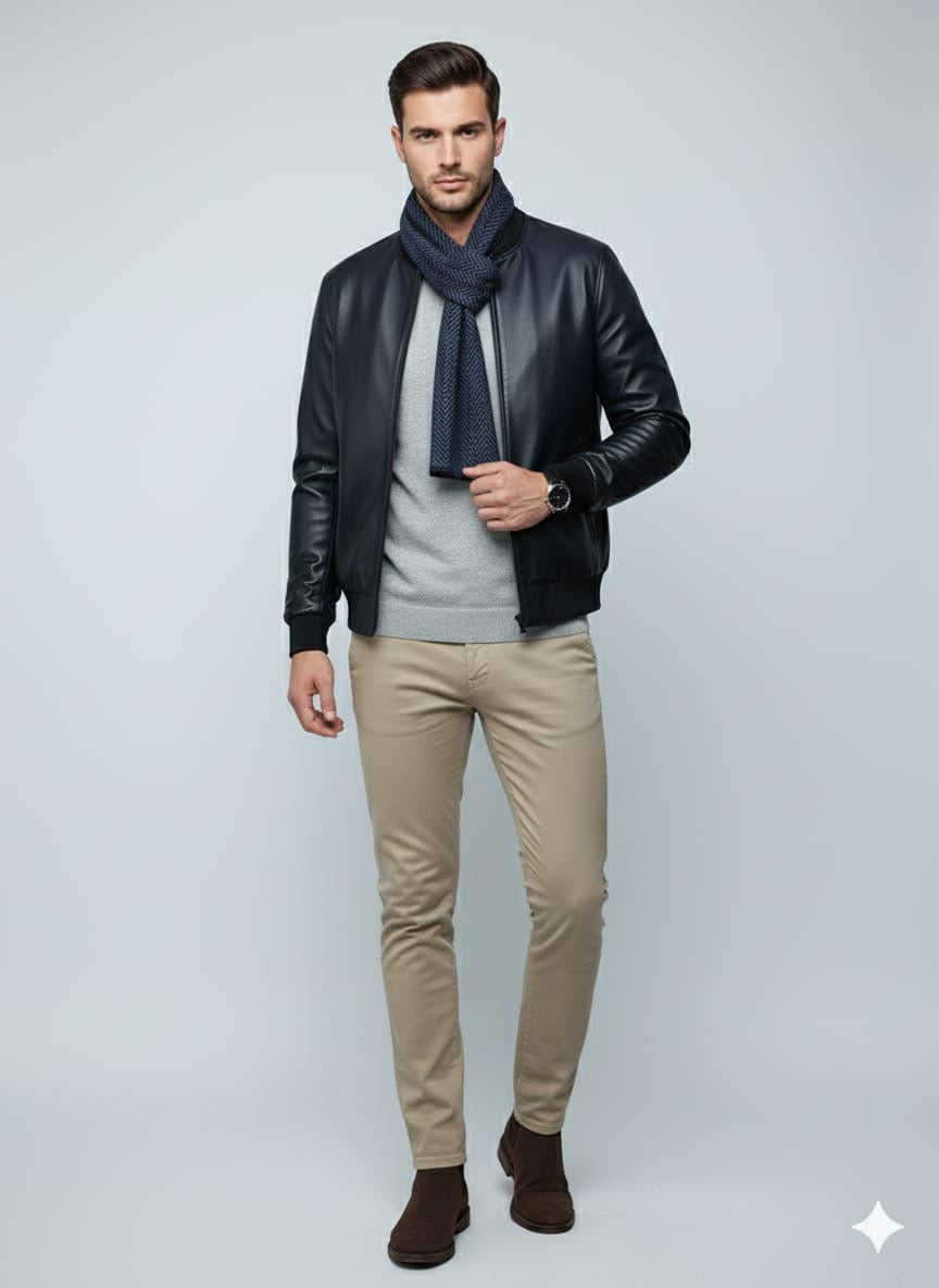 Veste Bomber en cuir d’agneau pour homme – Style et confort intemporel