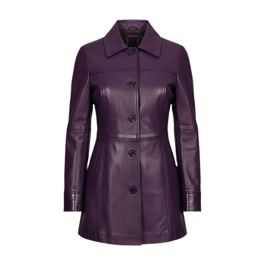 Manteau long d'hiver en cuir d'agneau violet pour femme – MARRAKCHI Jamila Marrakchi