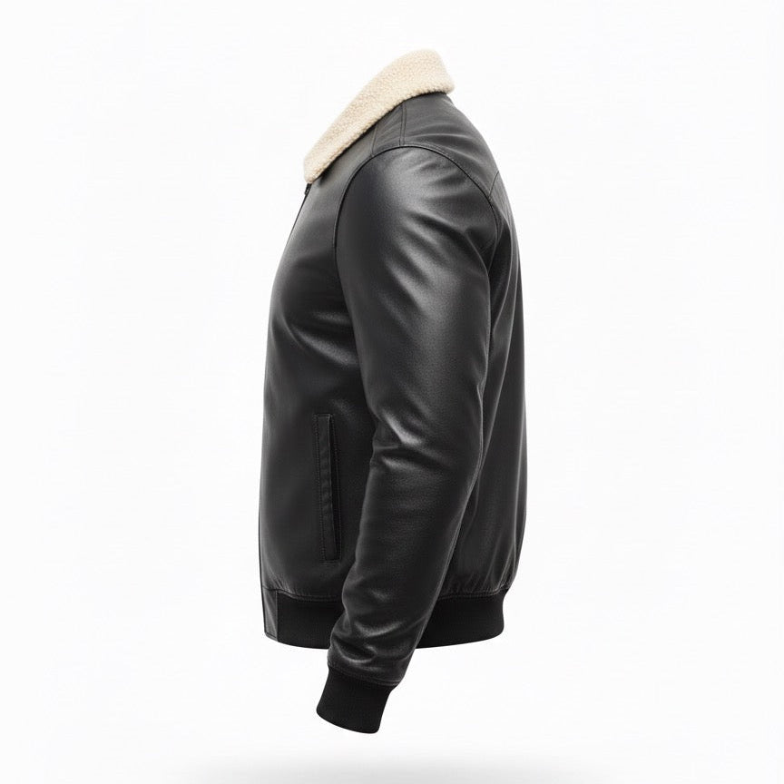 Khabib by Marrakchi – Veste en cuir homme avec col et doubleur en fourrure | Noir | Collection 2026