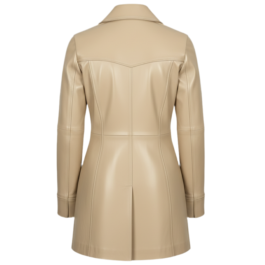 Manteau cuir long femme hiver – MARRAKCHI Jamila beige Marrakchi