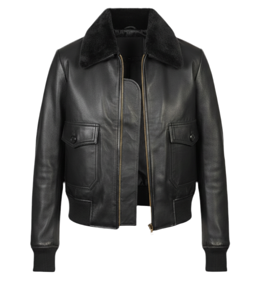 AMBER G-1 Veste bomber en cuir noir My Store